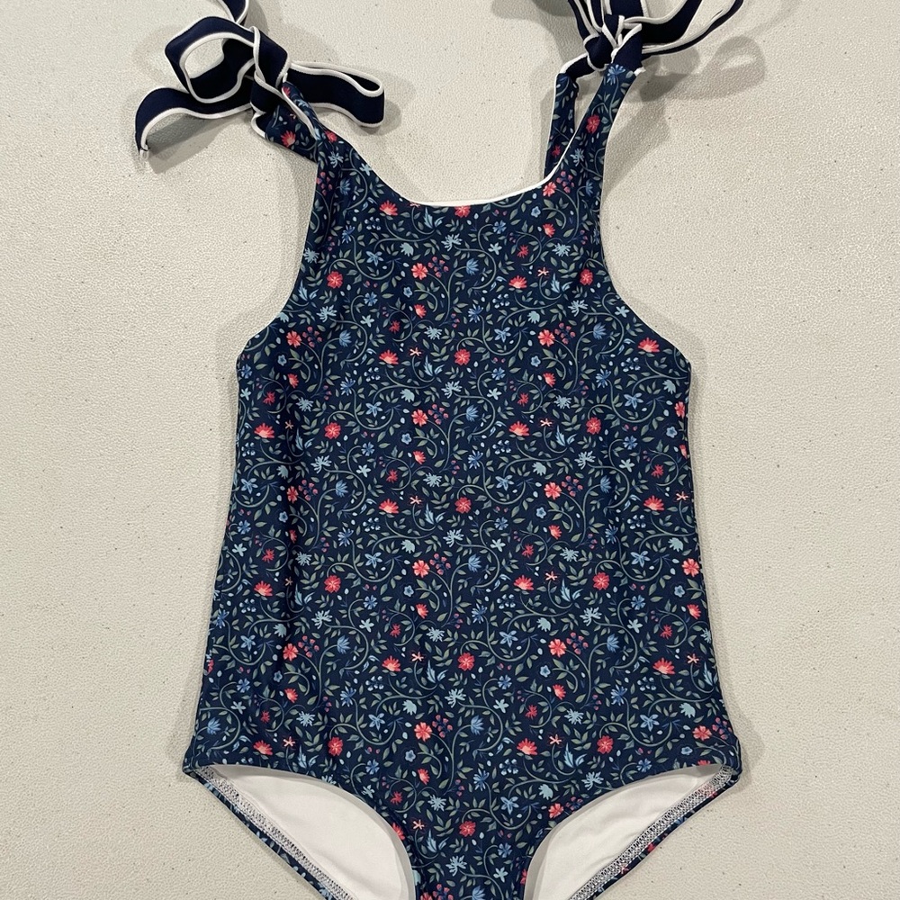 Navy Floral Kids One Piece Swimsuit